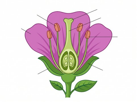 Biological diagram of flower anatomy parts with pollination structure educational blooming reproductive filament botanical learning research classroom textbook illustration teaching