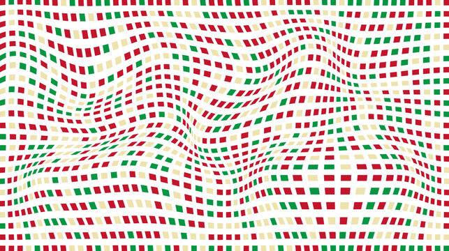 Abstract red and green wavy grid pattern on white background with dual color