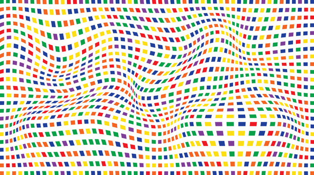 Abstract multicolored wavy grid background with square shapes, abstract
