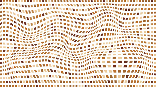 Abstract wavy grid pattern with brown and beige squares abstract background