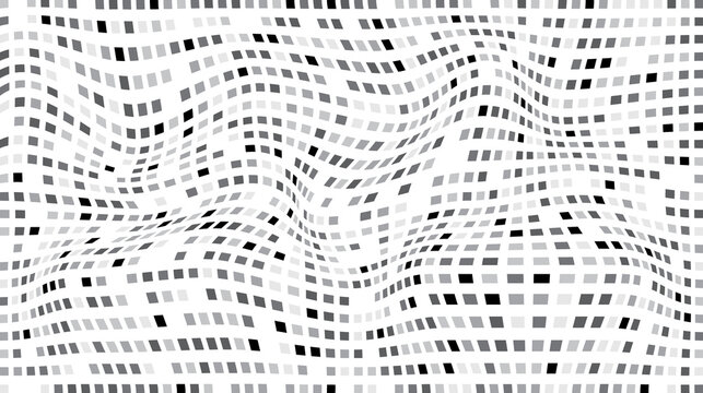 Abstract wavy grid pattern with black and white squares abstract background