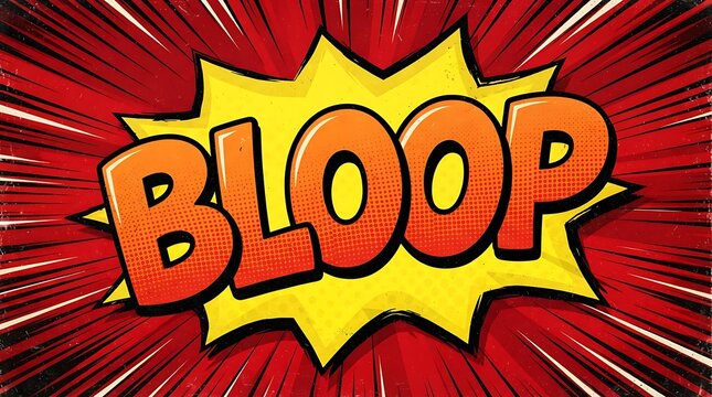 Comic book style explosion with the word bloop in orange and red letters