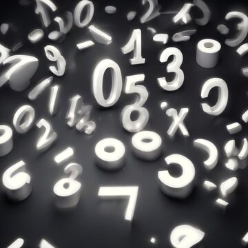 Glowing Numbers on Dark Studio Background Luxury Tech 3D Glossy Obj...