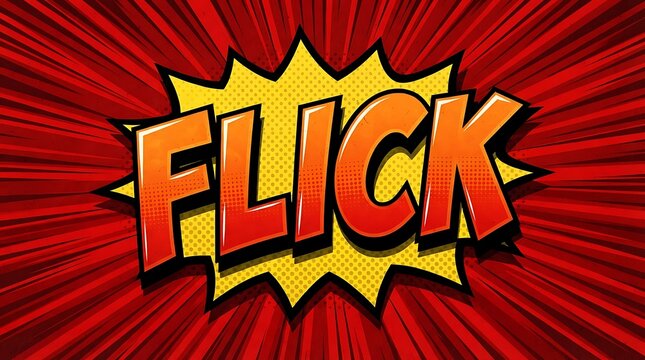 Comic book style explosion with the word flick in bold letters