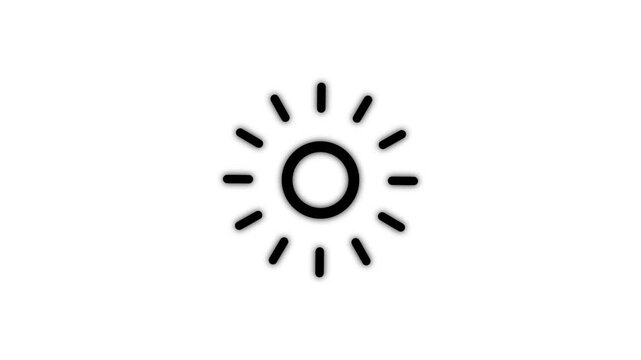Luminous glowing sun brightness icon animated transition from dark to light mode loop
