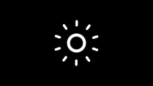 Luminous glowing sun brightness icon animated transition from dark to light mode loop