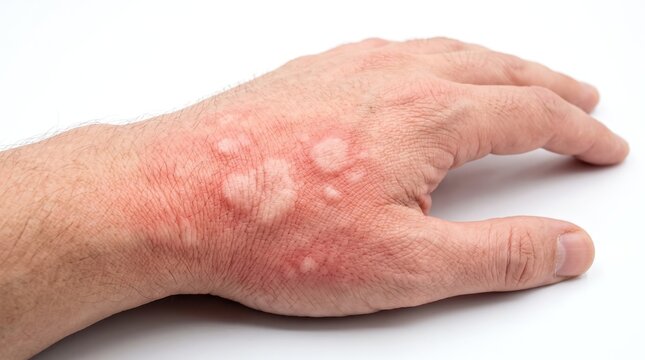 Close-Up Shot of Allergic Urticaria Hives Wheals on Man Hand and Wrist