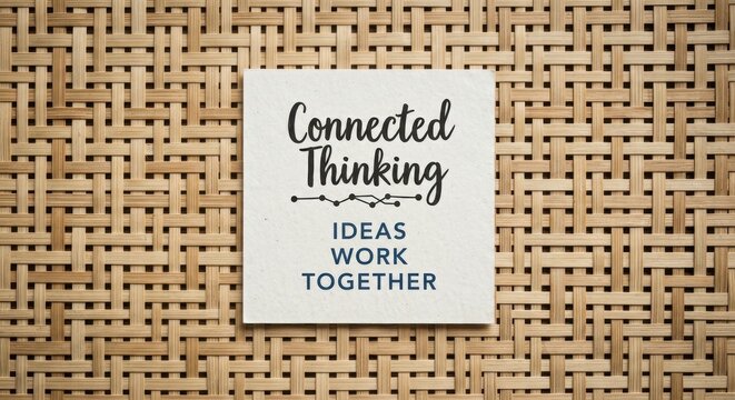 Connected Thinking Ideas Work Together Message on Woven Bamboo Surface