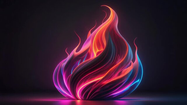Colorful abstract flame with vibrant neon lights glowing in dark background