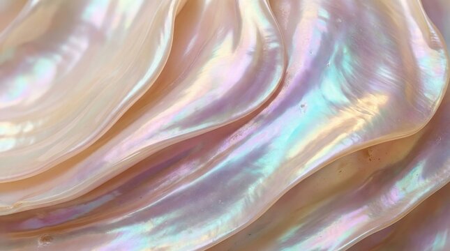 Iridescent mother of pearl shell texture with swirling patterns and soft pastel colors a beautiful natural background