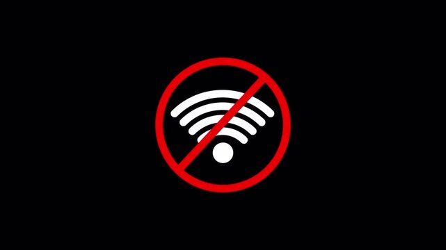 4K White wifi signal crossed out by a red circle with a diagonal line indicating no internet connection