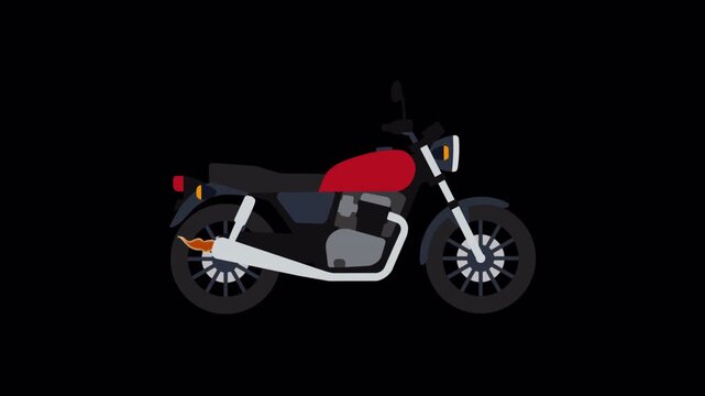 Red Motorcycle Riding with Exhaust Fire Animation Alpha Channel Loop 4K