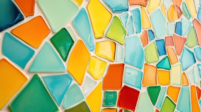 cohesive. Mosaic artwork made of tiny colored fragments forming a cohesive pattern. event programs, museum guides, designed for cultural heritage projects and event programs, supports education.