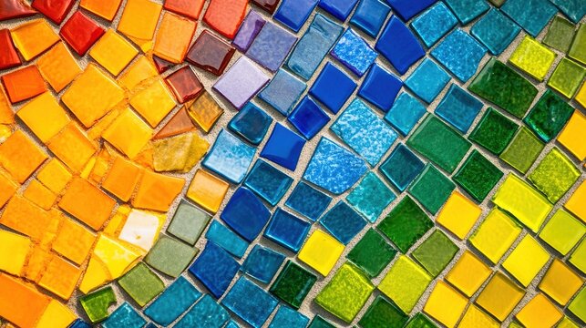 cohesive. Mosaic artwork made of tiny colored fragments forming a cohesive pattern. event programs, museum guides, designed for cultural heritage projects and event programs, supports education.