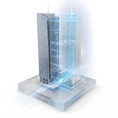 Fototapeta premium Digital Twin Skyscraper with Holographic Architecture and Real Estate Technology