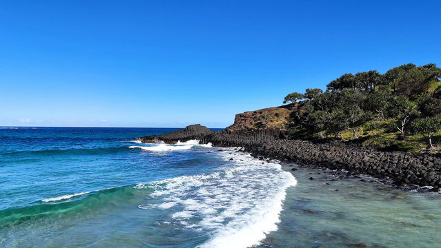 Ocean Waves Crashing Against Basalt Rock Formations at Fingal Head