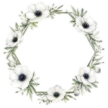 White anemone hexagon watercolor frame