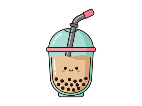 Colorful Bubble Tea Drink With Wide Straw Illustration.