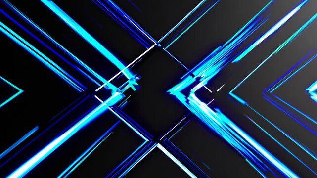 Abstract blue and black geometric pattern with intersecting lines creating a dynamic visual effect, showcasing depth and movement in a modern digital design
