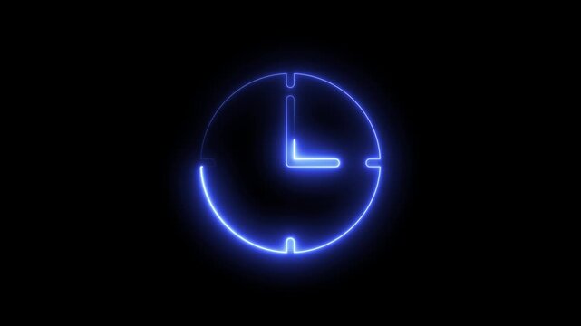 Clock Neon Animation video, Neon blue glowing clock animation loop, minimalist time concept