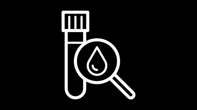 Blood test outline icon animation, alpha channel, transparent background.