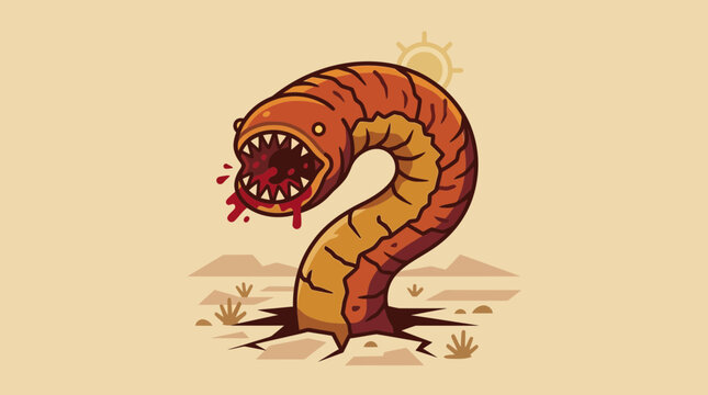 Cartoon Sandworm Emerging from Cracked Ground