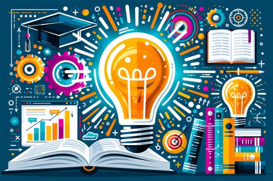 Education innovation concept with glowing light bulb and books
