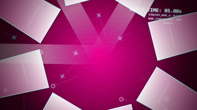 Abstract motion graphics with expanding pink panels and digital grid