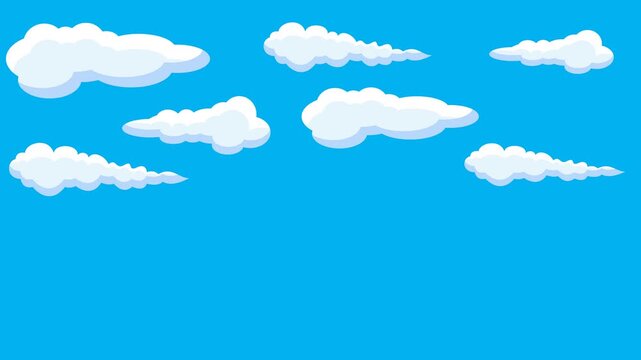 Blue Sky with White Cumulus Clouds in Anime Style, Seamless Loop Animation, Cartoon Background Motion Graphics