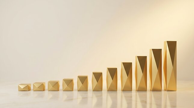 Golden metallic blocks ascending as financial chart representing economic growth concept
