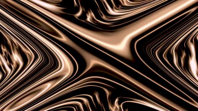 A seamless loop animation of smooth flowing bronze and copper liquid metal waves creating an elegant abstract pattern on a dark background.