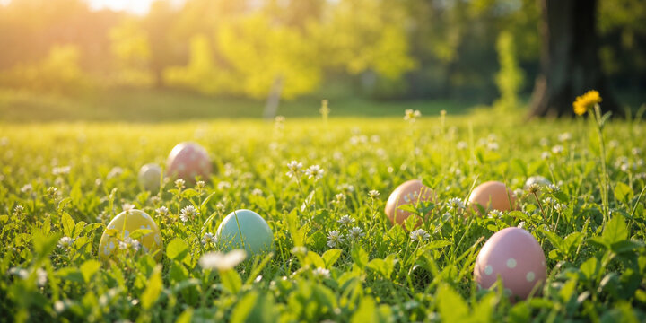 Egg Hunt Meadow Soft Yellow Green Easter Spring Holiday