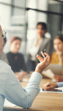 Discussing ideas during a meeting