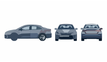Fototapeta premium Modern sedan car vector illustration with side front and rear views isolated on white background