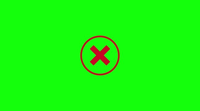 Red Cross Crossmark Circle Icon Zooming In Animated Graphic on Green Screen Chroma Key Overlay