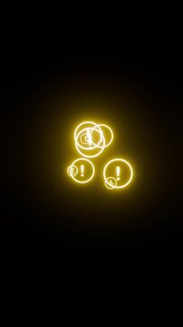 Blinking red, yellow, blue, green neon alert icons with exclamation marks on black background, warning notification animation loop for technology, security, error and system interface concepts.