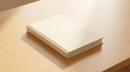 Fototapeta premium Blank hardcover notebook resting on wooden desk for business or journaling use