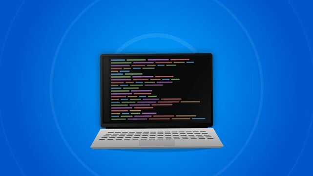 Animated Laptop With Programming Code Software Development Background