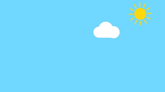 Flat vector sky with sun and drifting clouds seamless loop animation