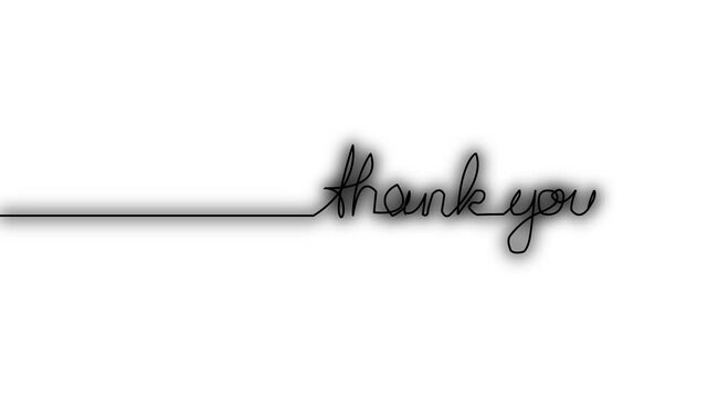 Glowing Black Neon Light Thank You Continuous One Line Continuous Art Text Animation Isolated on Dark white Background for Modern Outro, Appreciation Card, Customer Feedback, Business Gratitude Video