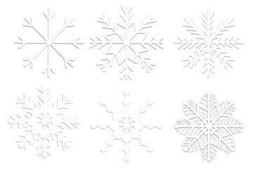 Obraz premium Set of White Embossed Snowflakes Isolated on White Background Christmas and Winter Holiday Design Assets Texture