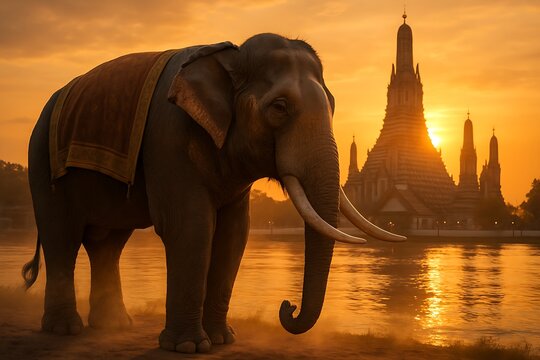 Thai Elephant at Sunset by Wat Arun-7