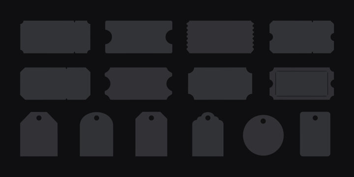 Dark ticket and tag shape set vector illustration