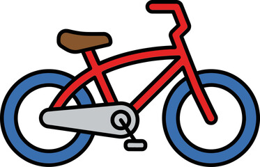 Fototapeta premium Red Bicycle Icon with Blue Wheels Isolated on White Background