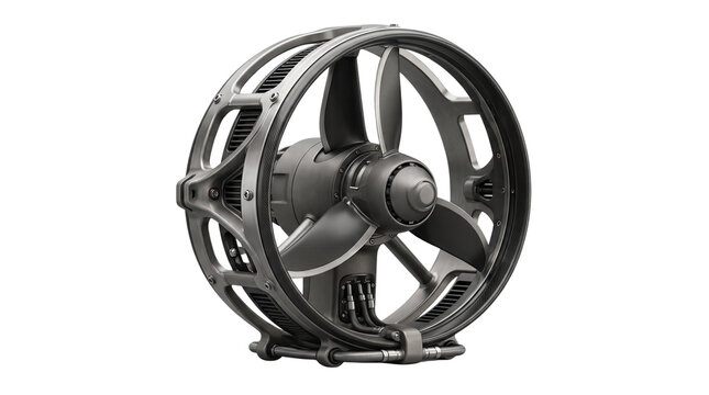 Industrial electric ducted fan motor, high-performance drone propulsion system, black carbon fiber propeller engine for aerospace engineering