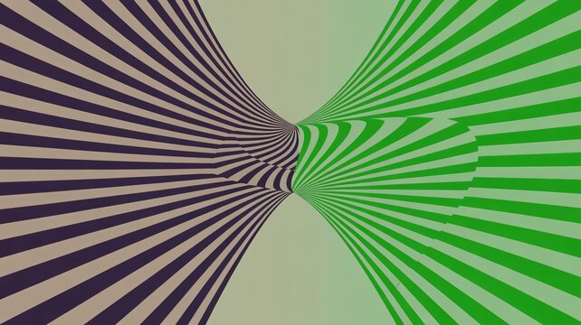Abstract green and black striped optical illusion tunnel with 3D perspective effect