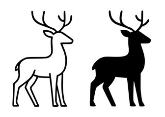 Naklejka premium Deer illustration icon in outline and silhouette style, for UI/UX app design