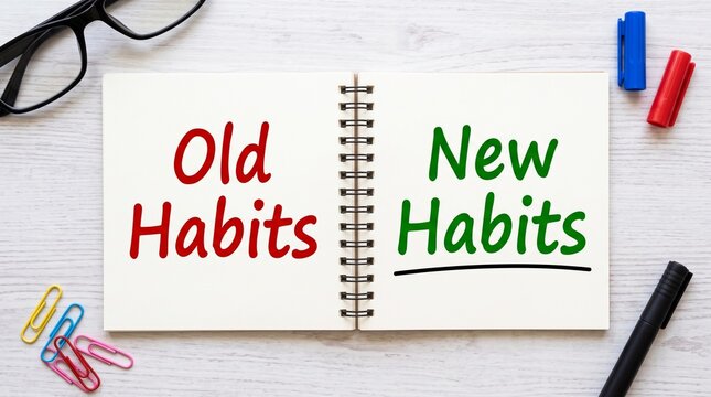 Concept of changing old habits to new habits written on notebook