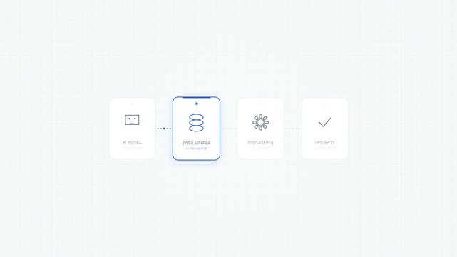 AI Data Processing Workflow Steps Animation Light Background