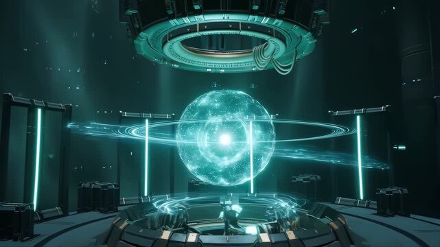Futuristic Laboratory with Glowing Orb Animation, Exploring an Ant Colony Simulation in a Hyperrealistic Environment.